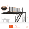 Black mezzanine TM15 with landing, straight stairs and rope railing